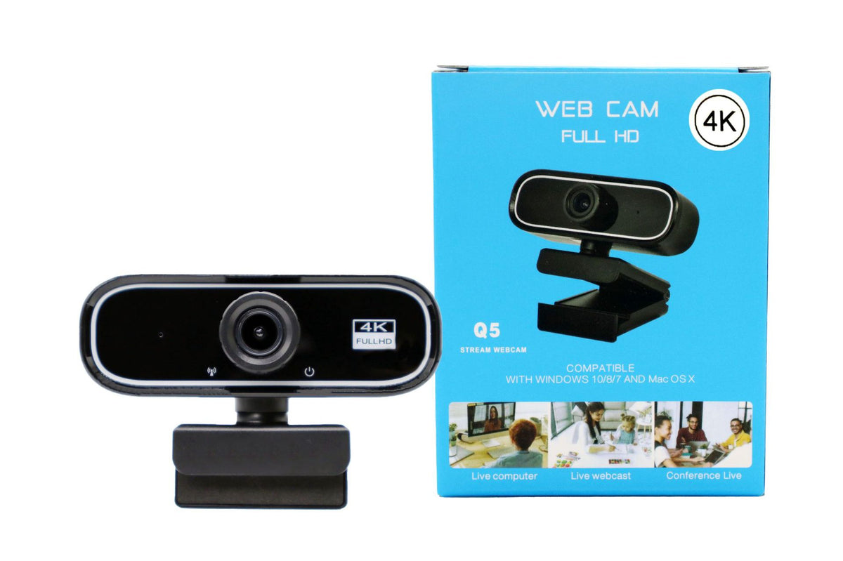 Webcam Q5 4K, 2K e Full HD com Microfone Integrado e Conexão USB para Streaming e Reuniões