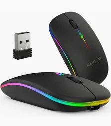 Mouse Sem Fio Recarregável Ergonômico Led Rgb
