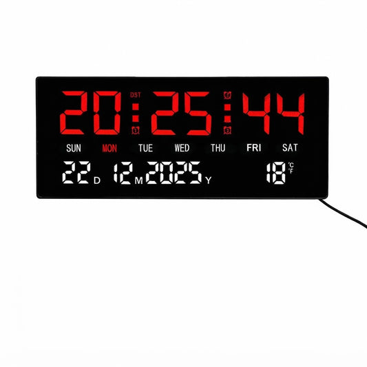 Relógio de Parede Digital LED, Com Calendário, Memória de Desligamento