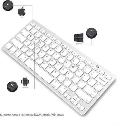Teclado Sem Fio Bluetooth, Slim 6mm, 28,5 x 12 cm, compatível com iOS, Android e Windows