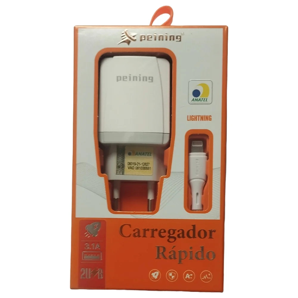 Carregador V8 Peining 3.1a Rápido Pei-201 / Pei-212 Com Cabo - Lightning