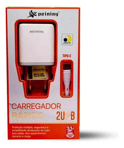 Carregador Fonte Rápido Turbo Tipo-c Ios Android 2 Usb 1mt