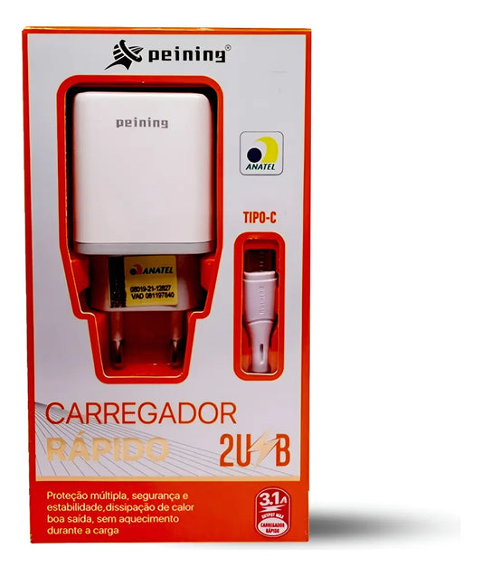 Carregador Fonte Rápido Turbo Tipo-c Ios Android 2 Usb 1mt