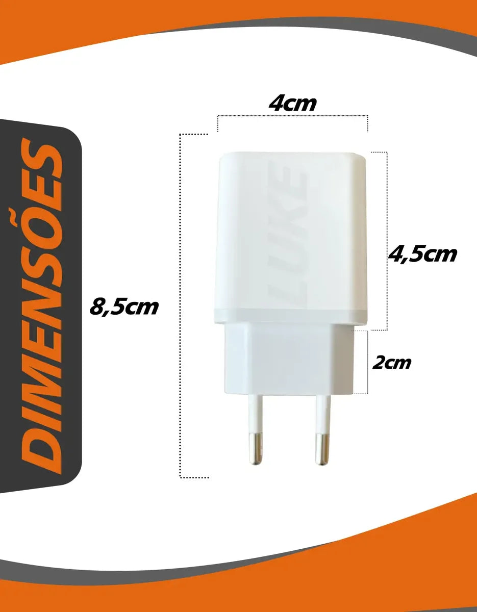 Carregador Fonte Rápido Turbo Tipo-c Ios Android 2 Usb 1mt