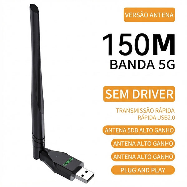 Antena Adaptadora Wifi Usb De 650 Mbps Placa Sem Fio