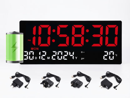 Relógio de Parede Digital LED, Com Calendário, Memória de Desligamento
